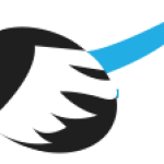Black oval with white wing and blue horn